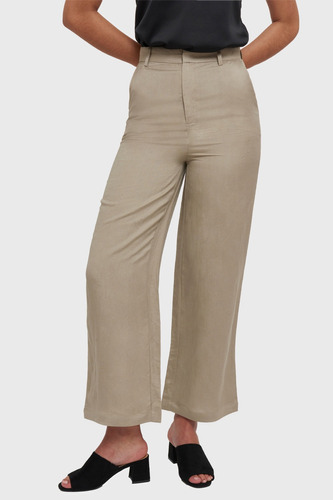 Pantalón Wide Leg Tipo Lino Khaki Nicopoly