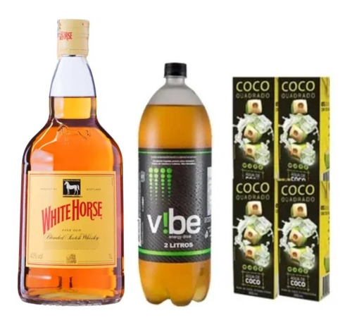 Combo Whisky Cavalo Branco 1l + 1 Energ Vibe +4 Água De Coco