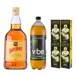 Combo Whisky Cavalo Branco 1l + 1 Energ Vibe +4 Água De Coco