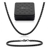 Conjunto Corrente Pulseira Aço Inox Preto Cj-134 Masculino