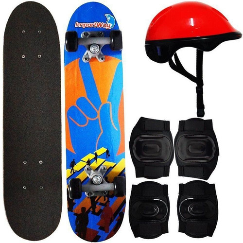 Skate Com Kit De Proteção 24 Polegadas Importway Bw013 Cor Das Rodas Preto