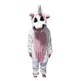 Pijama Y Disfraz Enterito Polar Unicornio - Blanco Y Rosa