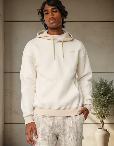 Hoodie Hollister Con Capucha Hombre Original Sudadera Crema