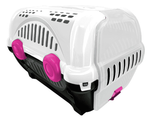 Caixa De Transporte Furacão Pet Cães E Gatos Avião Turismo Cor Branco E Rosa