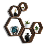 Conjunto De 5 Estantes Hexagonales De Madera De Pino De...