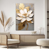 Quadro Sala Flor Dourada Elegante Floraldecorativo 130x90