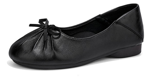 Zapatos Planos Para Mujer Confort Piel En Negro Cómodo Casua
