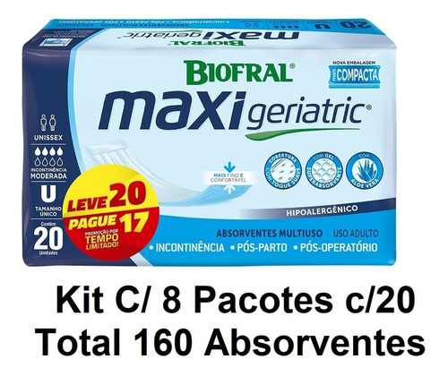 Absorventes Geriátrico Biofral Maxi Geriatri C/160 Unidades