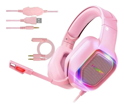 Audífono Gamer Rosa Haing Rgb  Headset Pink Gaming