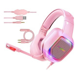 Audífono Gamer Rosa Haing Rgb  Headset Pink Gaming