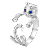 Anillo De Abrazo De Gato O Gatito Con Espinela. Plata 0.925