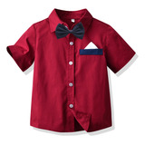Camisa De Manga Corta Con Cuello Rojo Para Niños Spring