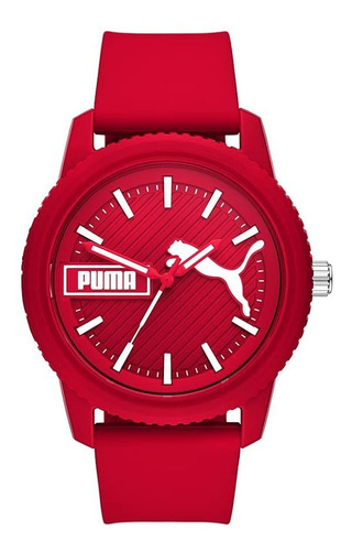 Reloj Hombre Puma P5083 Cuarzo 48mm Pulso Rojo En Silicona