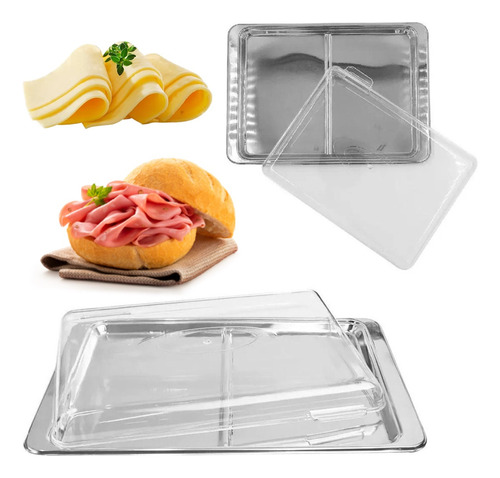 Porta Frios Gourmet Multiuso Inox 2 Peças Queijo Presunto