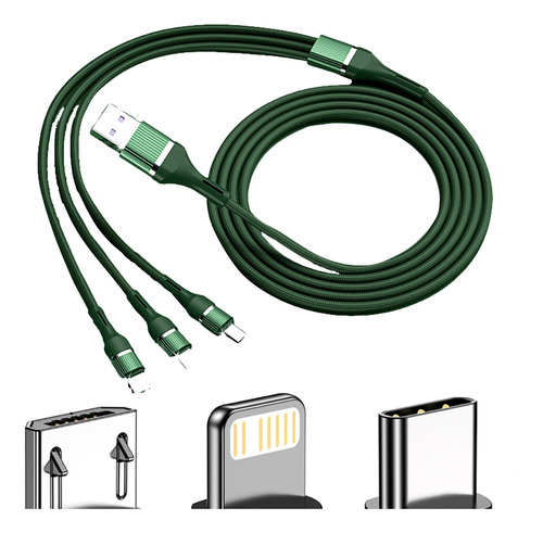 Cabo De Carregamento 6a Com 3 Conectores - Rápido E Versátil Cor Verde Floresta