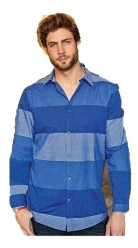 Camisa Azul De Franjas Manga Larga 96823