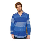 Camisa Azul De Franjas Manga Larga 96823