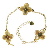 Pulseira Bracelete De Ouro 3 Flores Replica Van Cleef 6cm
