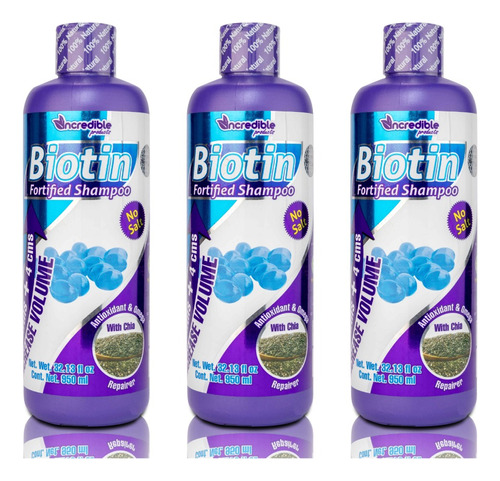 Kit 3 Shampoo Sin Sal Con Biotina Anticaida Crecimiento 950