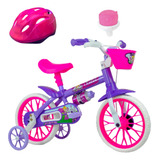 Bicicleta Feminina Infantil Aro12 + Capacete + Buzina Nathor