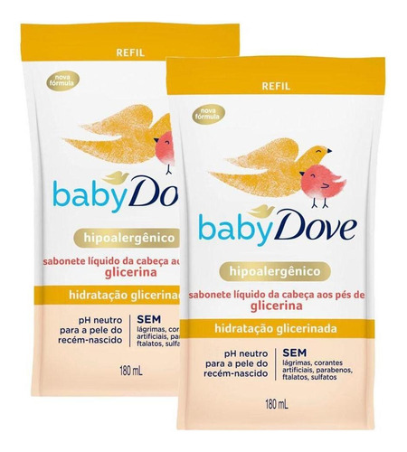 Kit 2 Sabonetes Líquido Baby Dove Hidratação 180ml Refil