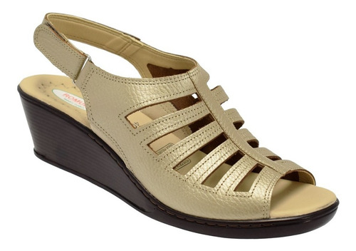 Sandalia Romulo 5032 Dorado Metal En Cuero.