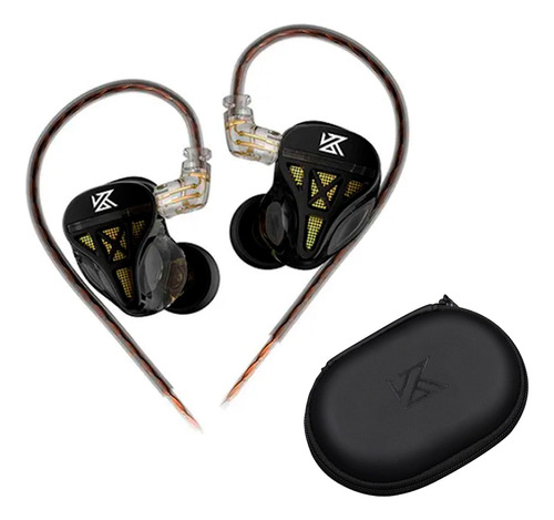 Auriculares Monitores In Ear Kz Dqs Color Negro + Estuche