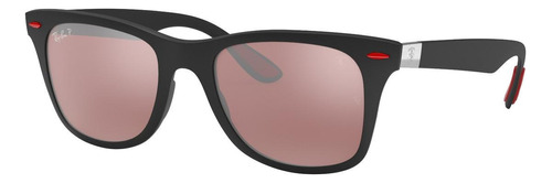 Óculos De Sol Polarizados Ray-ban Wayfarer Scuderia Ferrari Collection Standard Armação De Liteforce Cor Matte Black, Lente Silver Espelhada/chromance, Haste Matte Black/red De Liteforce - Rb4195m