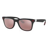 Óculos De Sol Polarizados Ray-ban Wayfarer Scuderia Ferrari Collection Standard Armação De Liteforce Cor Matte Black, Lente Silver Espelhada/chromance, Haste Matte Black/red De Liteforce - Rb4195m