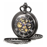 Treeweto Reloj De Bolsillo Negro Esqueleto Mecánico Antiguo