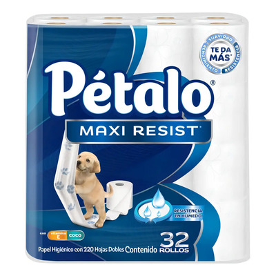 Papel Higiénico Pétalo Maxiresist 220 Hojas Dobles 32 Rollos