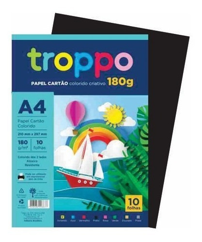 Papel Cartão Colorido A4 180g Com 10 Folhas