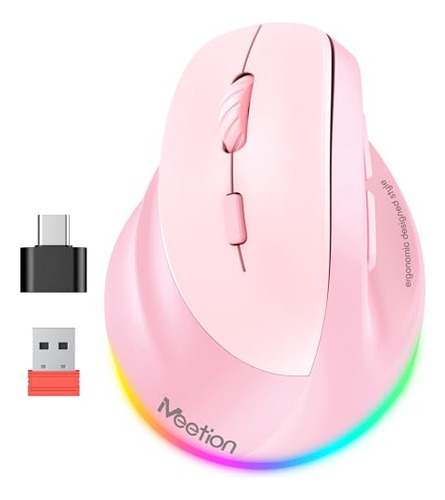 Mouse Ergonomico Para Zurdos Meetion Inalambrico Rgb -rosa