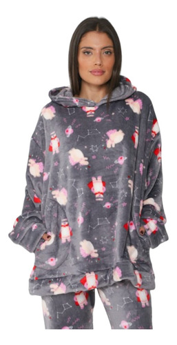 Pijama De Polar Soft Mujer Maxibuzo Y Pantalon Universo