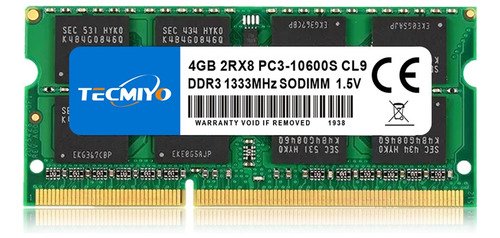 Memoria Ram Tecmiyo 4gb Ddr3-1333 Sodimm Pc3-10600s Portátil