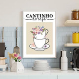 Quadro Cantinho Café Floral Moldura Branca Com Vidro 33x24cm