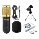 Microfone Bm 800 Original Dourado + Tripé + Placa Usb + Nfe 