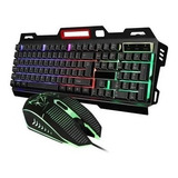 Combo Teclado Y Mouse Gamer Alambrico Luz Led Mecanico