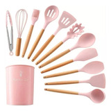 Set De Utensilios De Cocina 12 Piezas En Silicona Color Rosa