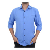 Camisa Masculina Ogochi Ml Essencial Slim Azul - 001