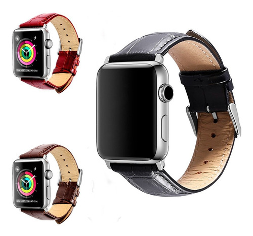 Combo De 2 Correas De Piel Crocodile Sewing Para Apple Watch