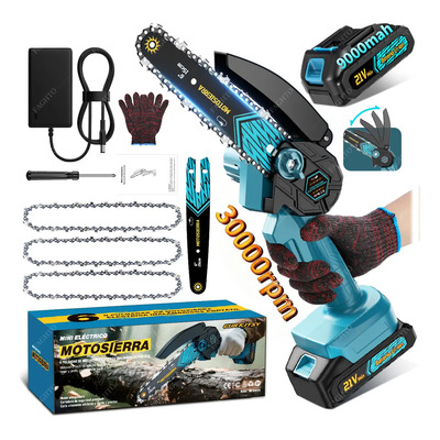 Motosierra Mini Eléctrica Inalambrica Portátil 6 Inch 1200w 30000rpm , Faghto Moto Sierra De Mano Electrica Con 9000mah Baterías Recargable Para Poda De Ramas, Césped, Bricolaje, Etc., Con Proteccione | Envío gratis