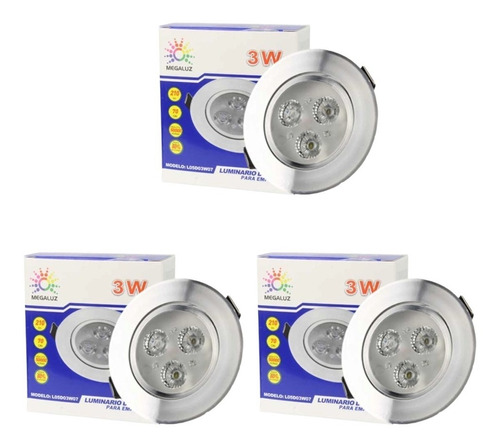 3 Pack Plafon Empotrado 3w Led Spot Satinado Luz Blanca