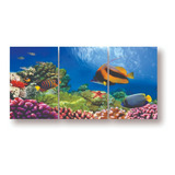 Quadros Decorativo Corais Peixes Fundo Do Mar Azul 3 Telas