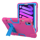 Mica + Funda Rudo Con Base Para iPad Mini 6 Rosa Con Azul