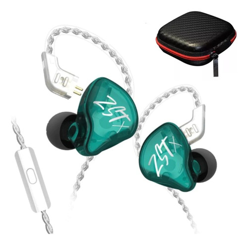 Kz Zst X Verde Cyan Audífonos In Ear Con Micro + Estuche 