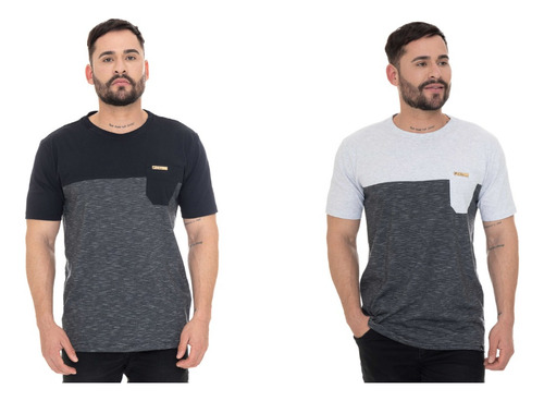 Kit 2 Camisetas Camisas Blusas Masculina 2 Cores Com Bolso 