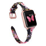 Wearlizer Correa Cuero Rosa Floral P/ Apple Watch 4 3 2 1