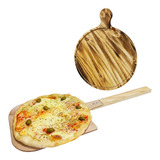 Kit Pizzero Tabla Con Mango + Pala Horno De Barro