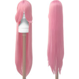 Peruca Rosa Chiclete 100cm Longa Lisa C/ Franja Cosplay Wig